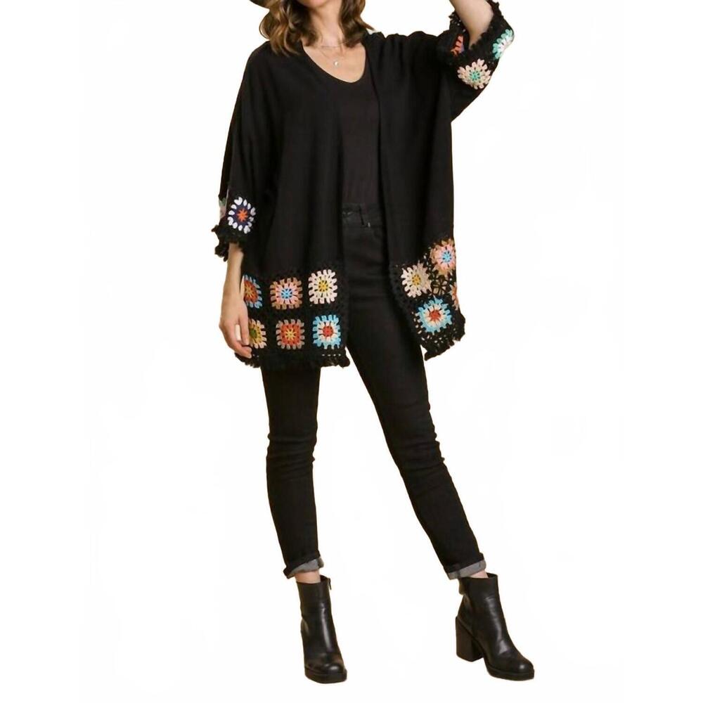NEW UMGEE crochet patchwork squares kimono in black - Picture 7 of 9